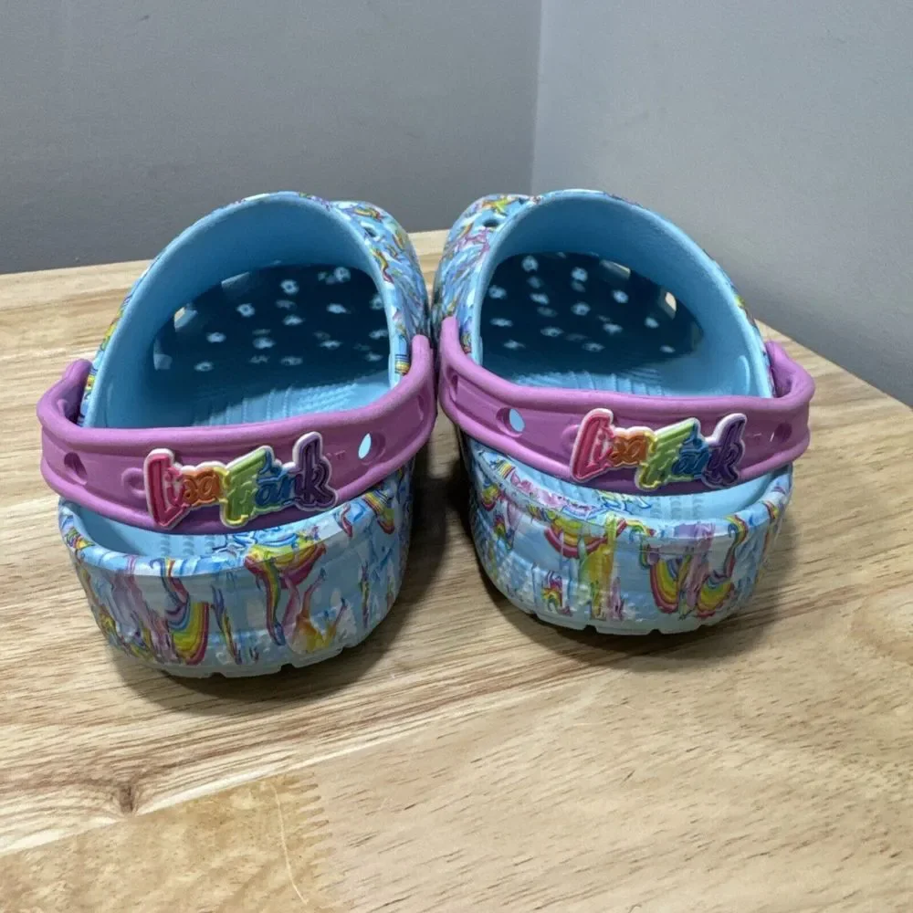 Lisa Frank Crocs Junior 2 Womens 5 Blue Pink Unicorn Rainbow Clog Water Friendly